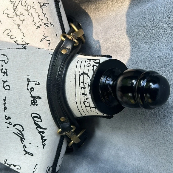 JACQUELINE JARROT Black Leather w Woven Suede & Metal Ring Accents Shoulder Bag - Picture 4 of 12